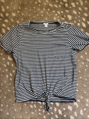 J. Crew Navy and White Striped Short-Sleeve Tie-Front Tee